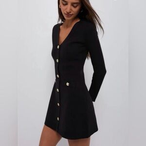 Chic Black Long Sleeve Button Dress